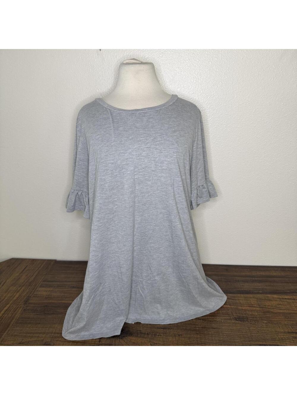 West Loop Extra Large Gray Ruffle Sleeve Top